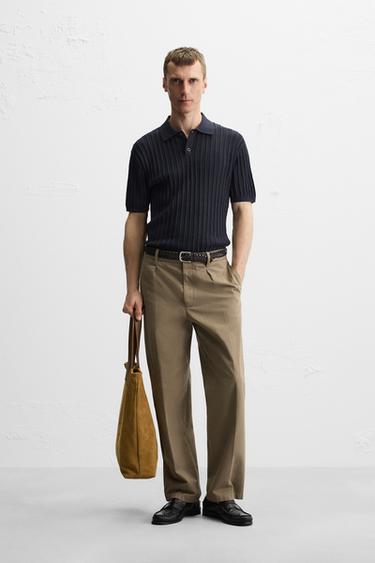 Zara COTTON - LINEN BLEND KNIT POLO - Navy blue - Image 0