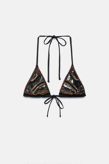 BEADED TRIANGLE BIKINI TOP - Black by Zara - Image 6