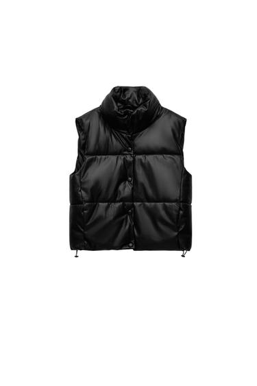 FAUX LEATHER PUFFER GILET