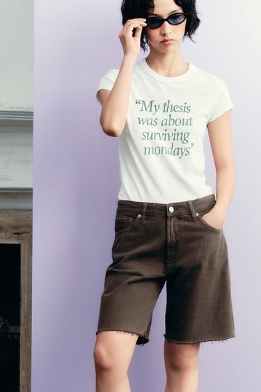 Zara TRF 中腰牛仔百慕達短褲 - 棕色