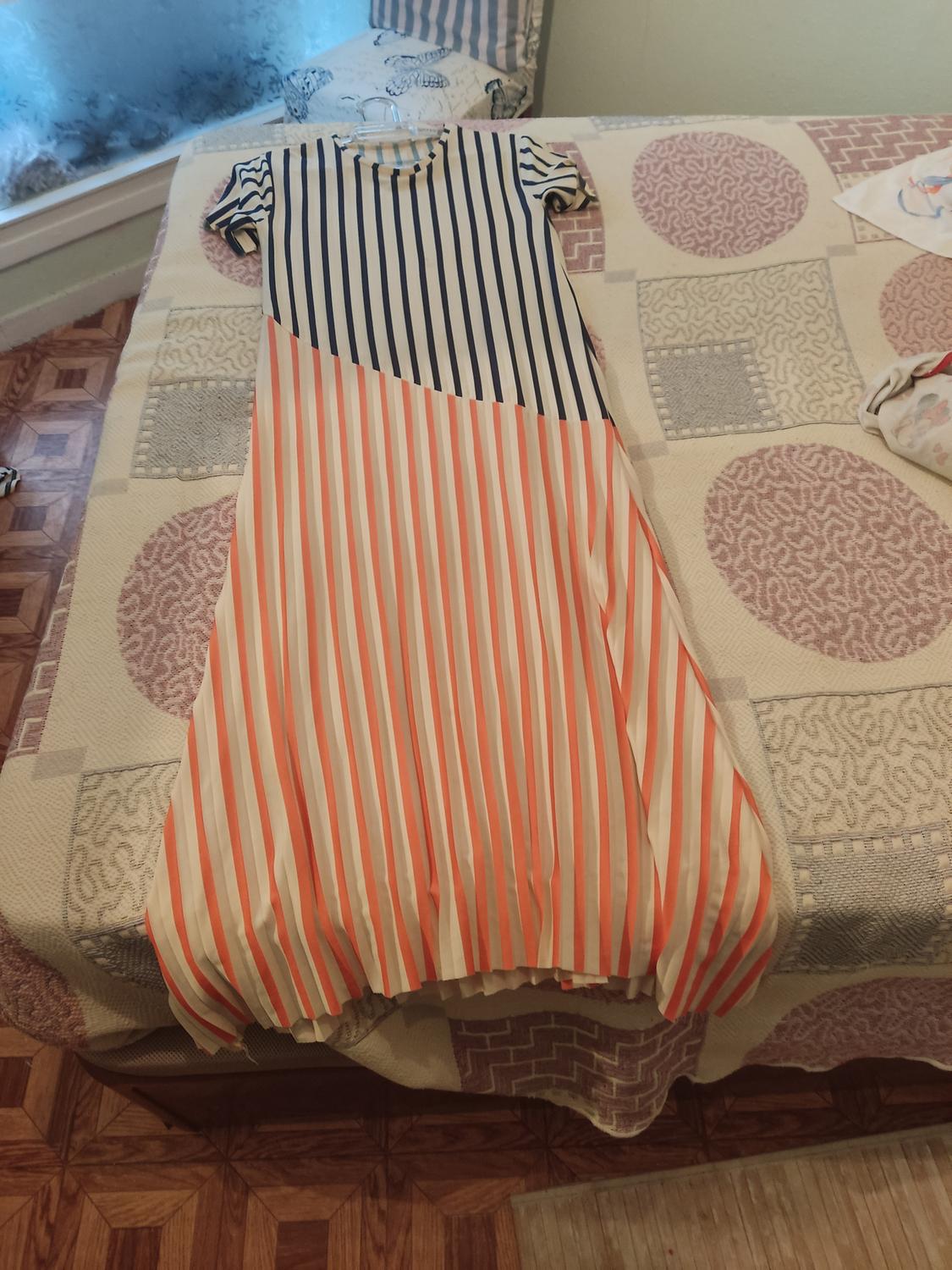 STRIPED DRESS WITH PLEATS