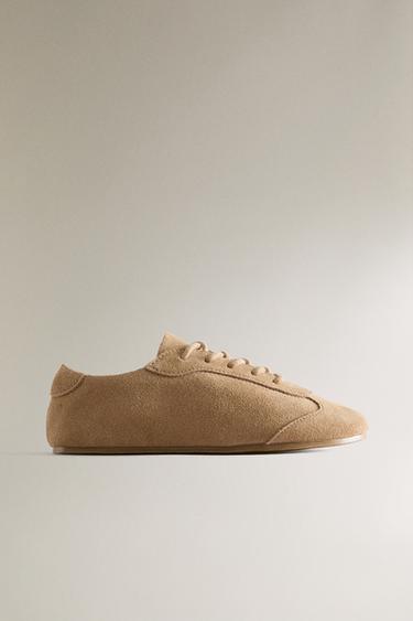 Zara CHILDREN'S LEATHER TRAINERS - Taupe Gray - Image 0