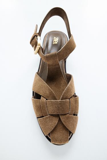 SPLIT SUEDE CAGE SANDALS - Taupe Grey by Zara
