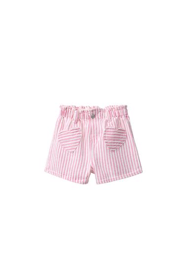 SHORT EN SERGÉ À RAYURES ET POCHES CŒUR - Rouge de Zara