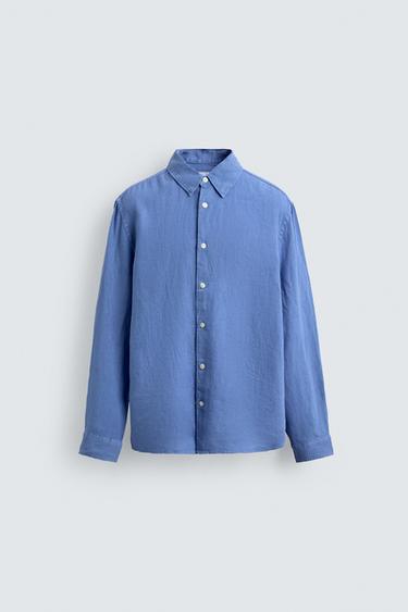 100% LINEN REGULAR FIT SHIRT - Faded blue by Zara
