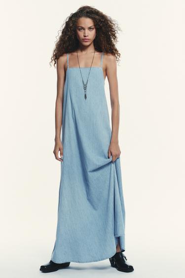 Zara TRF DENIM MIDI DRESS - Blue