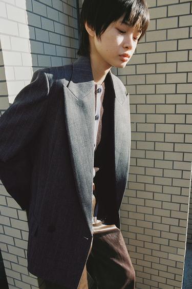 PINSTRIPE BLAZER WITH WOOL ZW COLLECTION - Grey marl by Zara