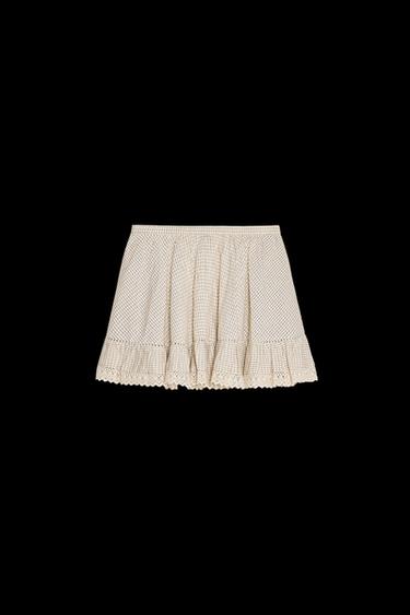 FALDA CUADROS VOLANTES - Marrón / Crudo de Zara