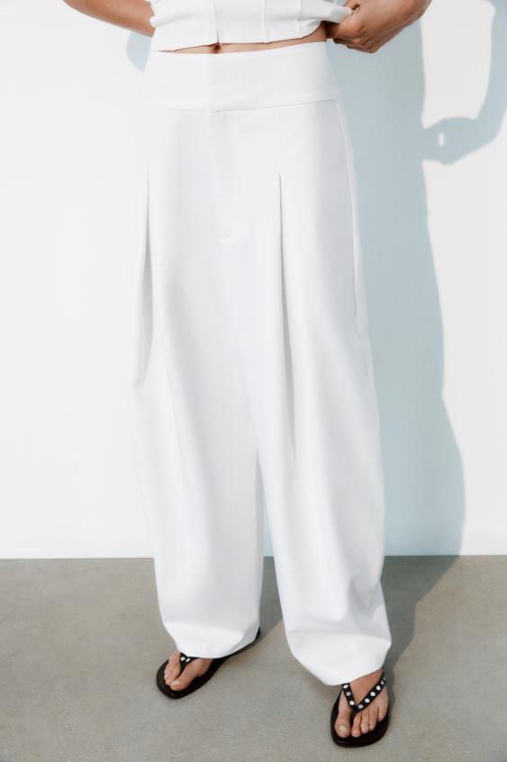 PANTALON BALLON À PLIS - Blanc de Zara - Image 1