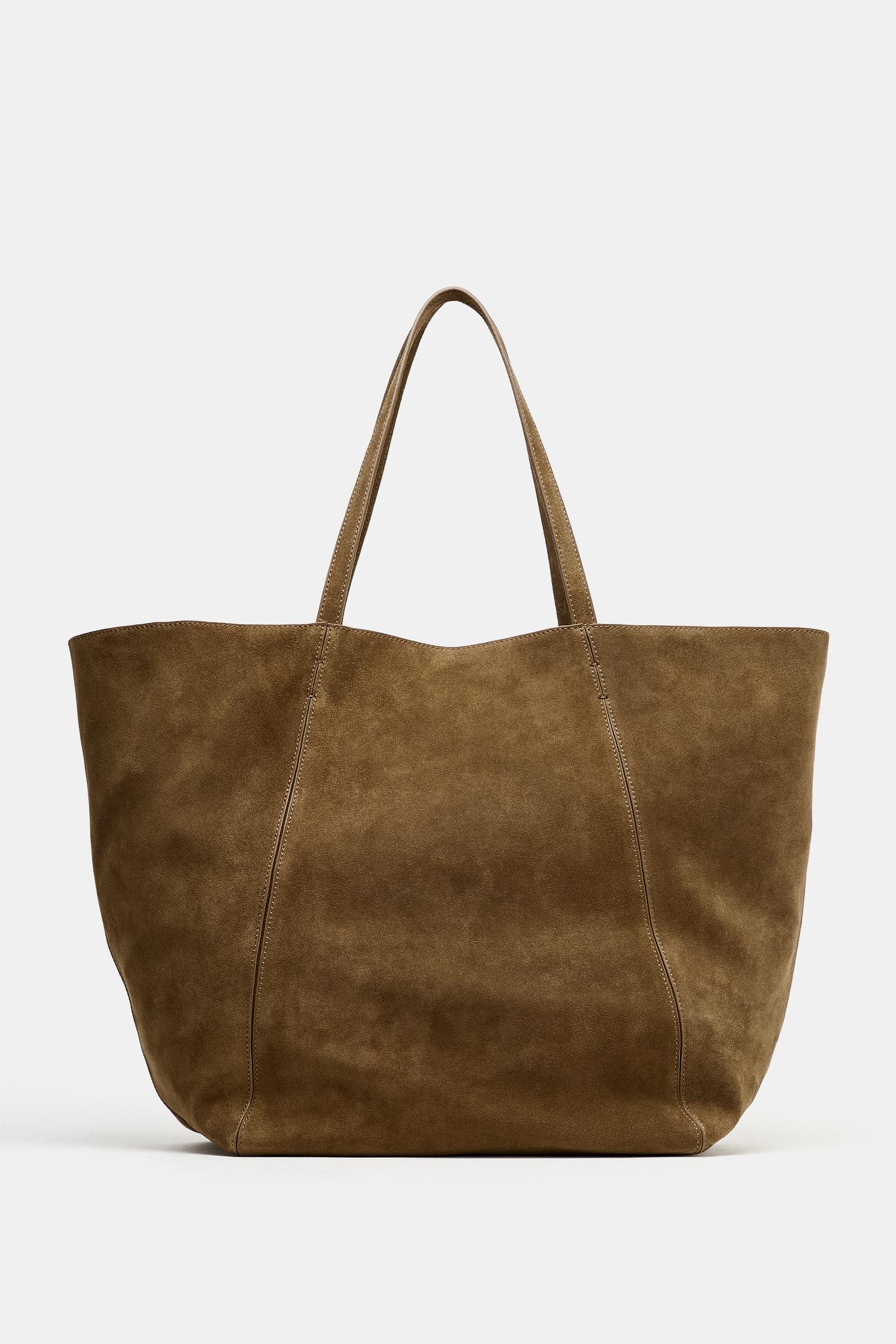 Женская сумка Zara Suede Maxi Shopper, цвет: Мох зелёный — фото 3