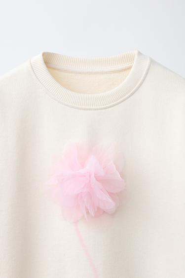 SWEAT FLEUR 3D TULLE - Écru de Zara - Image 2