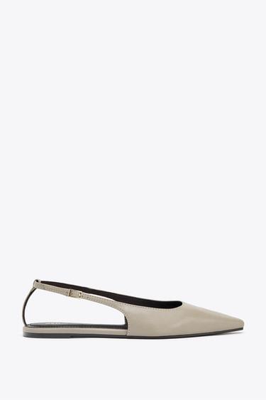 Zara LEATHER SLINGBACK SHOES - Taupe Gray - Image 0