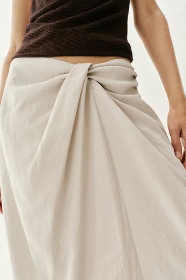 GATHERED SARONG MIDI SKIRT - Light beige by Zara - Image 3