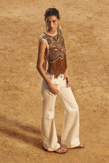 PANTALONI FLARE CON IMPUNTURE LIMITED EDITION - Bianco sporco di Zara