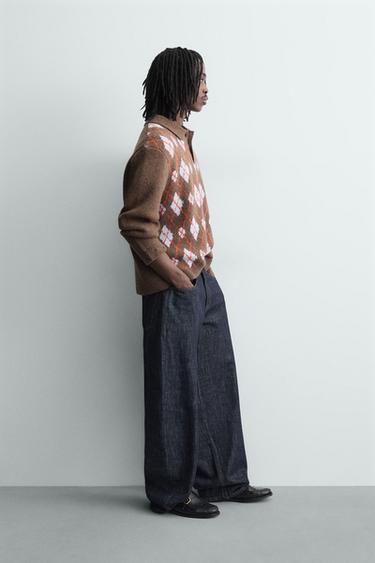 KNIT ARGYLE POLO SHIRT WITH RIPPED EFFECT - Brown by Zara - Image 3