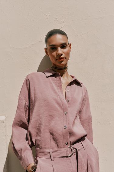Zara SOFT FLOWY SHIRT - MARSALA