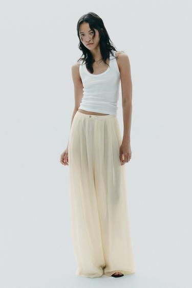 PANTALON LONGUEUR CHEVILLE MULTI PLIS - Écru de Zara - Image 5