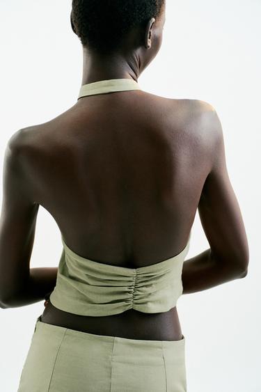 TOP HALTER AVEC LIN - Kaki clair de Zara - Image 5