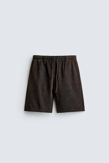WASHED WAFFLE-KNIT TEXTURED BERMUDA SHORTS - Chocolate by Zara