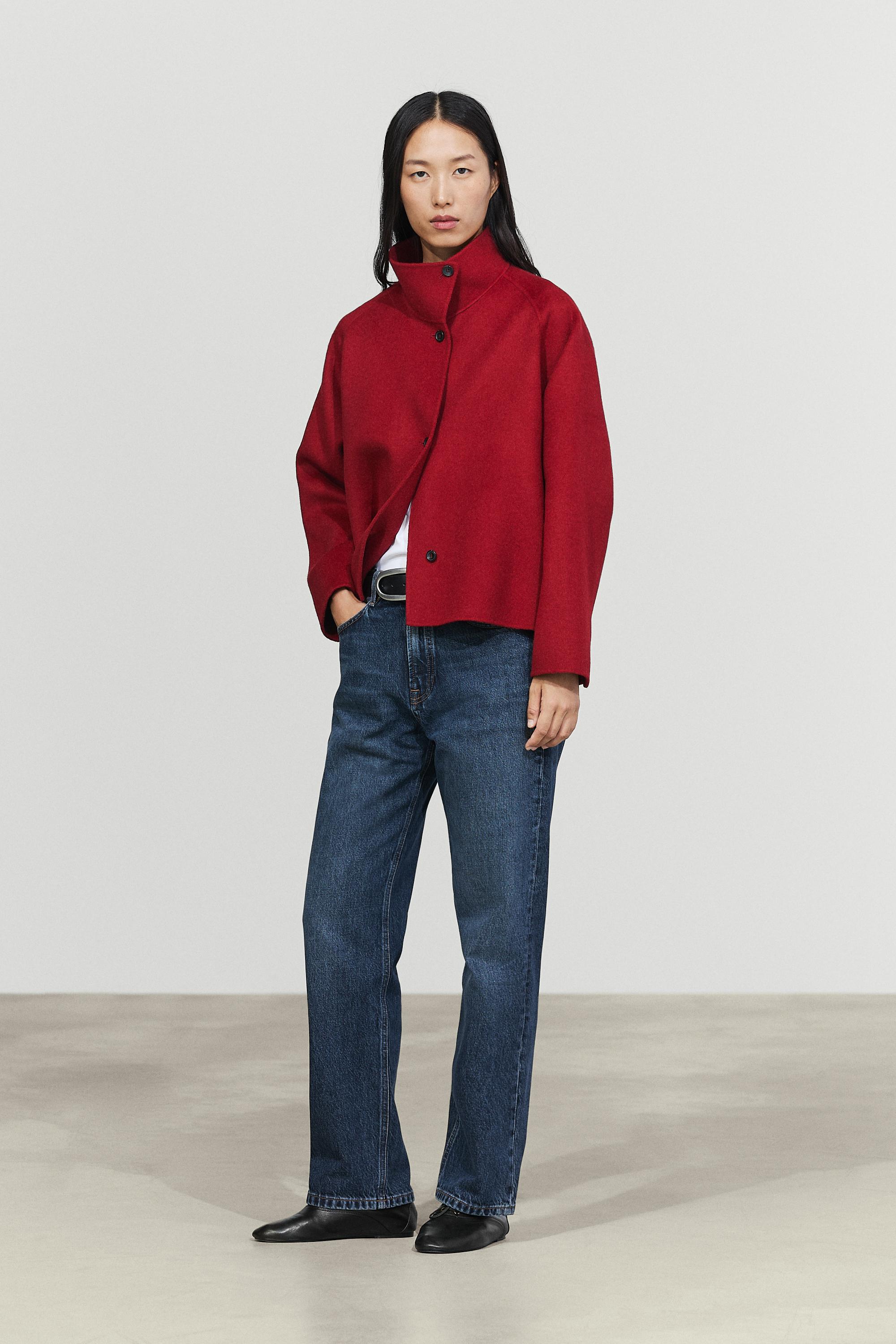 Court manteau col montant mélange laine