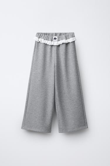 LACE-TRIMMED TROUSERS WITH LABEL - Grey marl by Zara