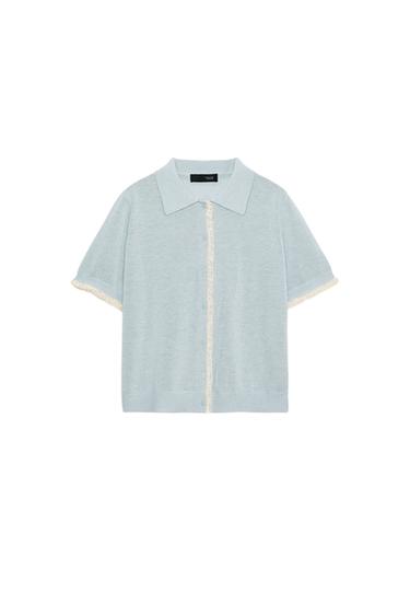جاكيت غرزة بأكمام قصيرة ودانتيل - أزرق باستيل by Zara