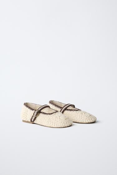 CROCHET BALLET FLATS - Ecru White by Zara - Image 1