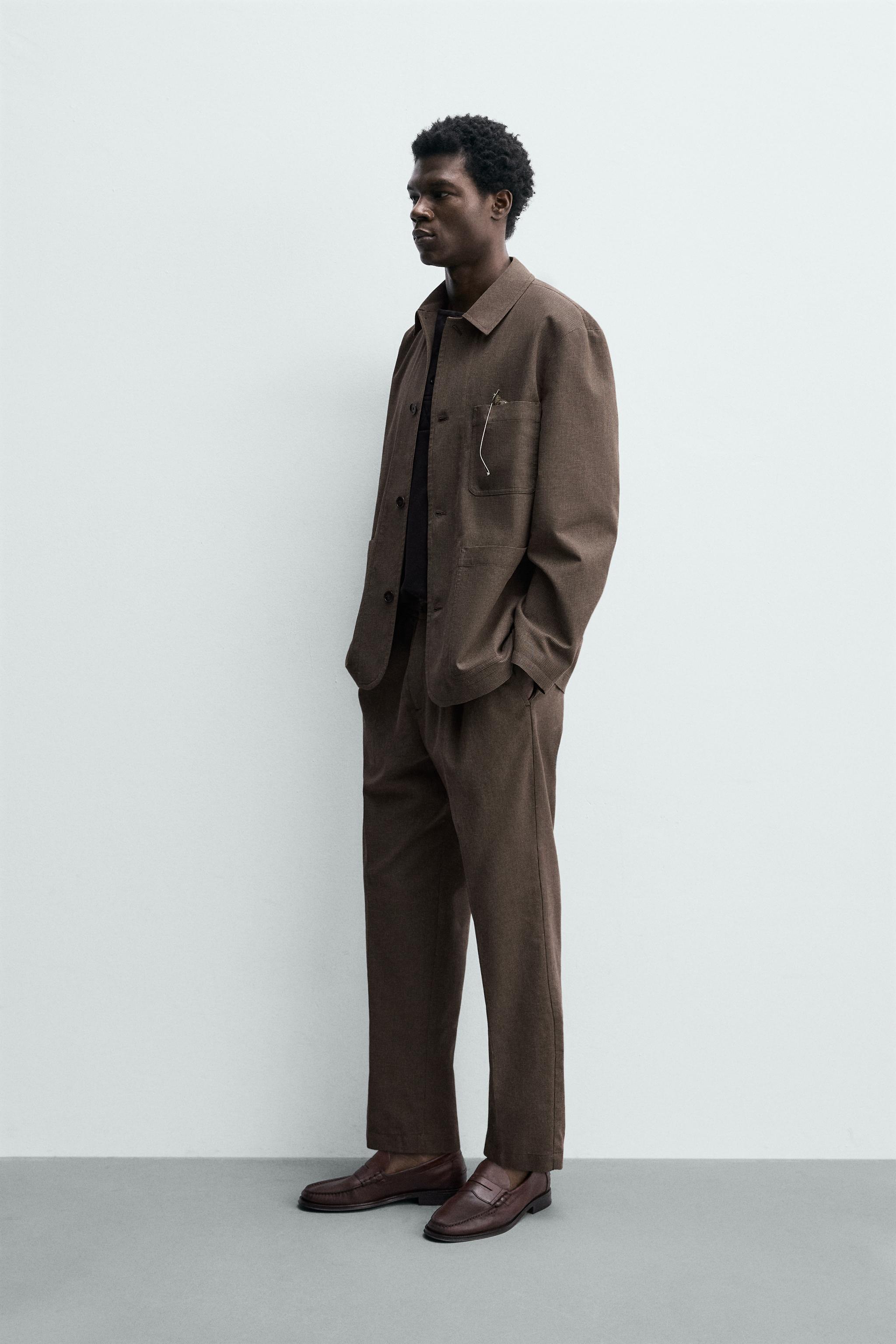 RELAXED FIT HOUNDSTOOTH SUIT OVERSHIRT
