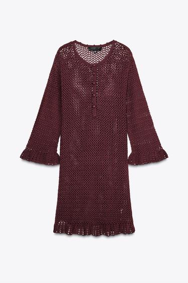 CROCHET KNIT MINI DRESS - Burgundy by Zara