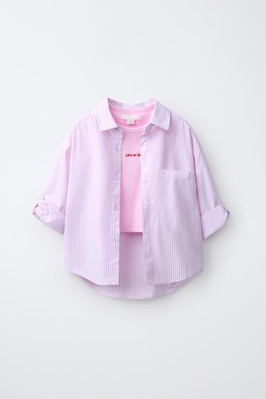 STRIPED SHIRT AND EMBROIDERED RIB T-SHIRT PACK - Pink by Zara