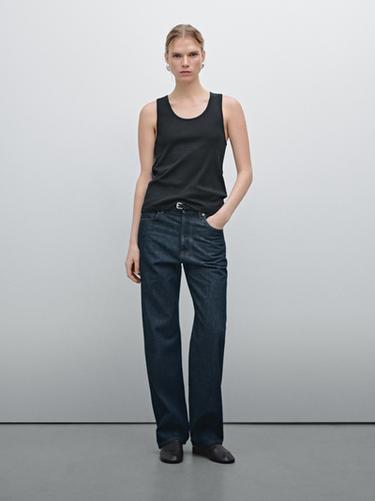 Zara 100% cotton T-shirt with wide straps - Black