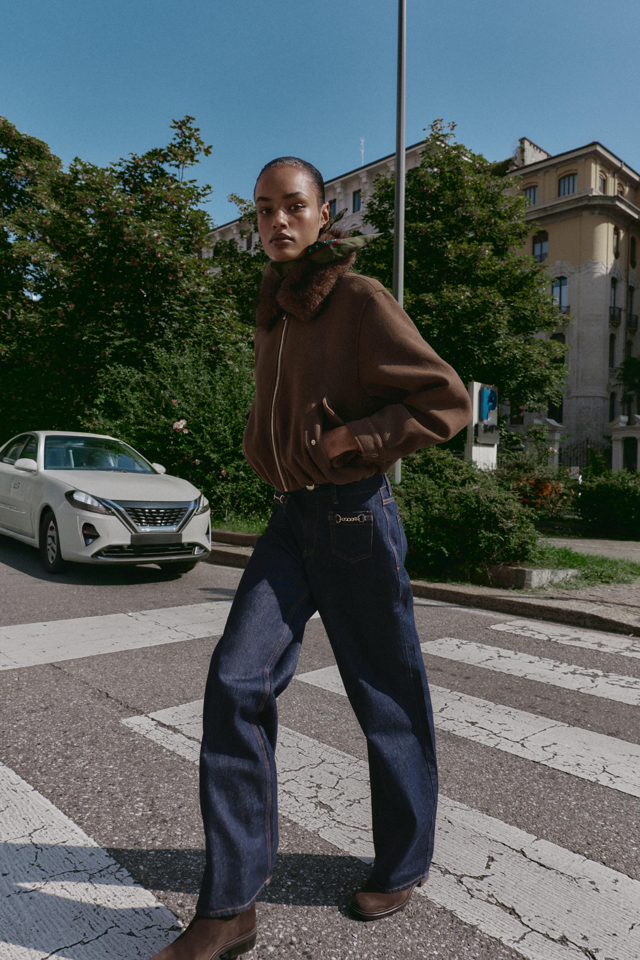 ソフトフェイクファーネックポンバージャケット L ライトブラウン ZARA ソフトフェイクファーネックポンバージャケット L ライトブラウン ZARA