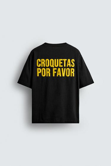 Zara MAJICA SA SLOGANOM CROQUETAS – Crna