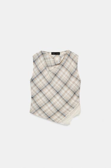 TOP CUADROS ENCAJE - Crudo / Marrón de Zara - Imagen 0