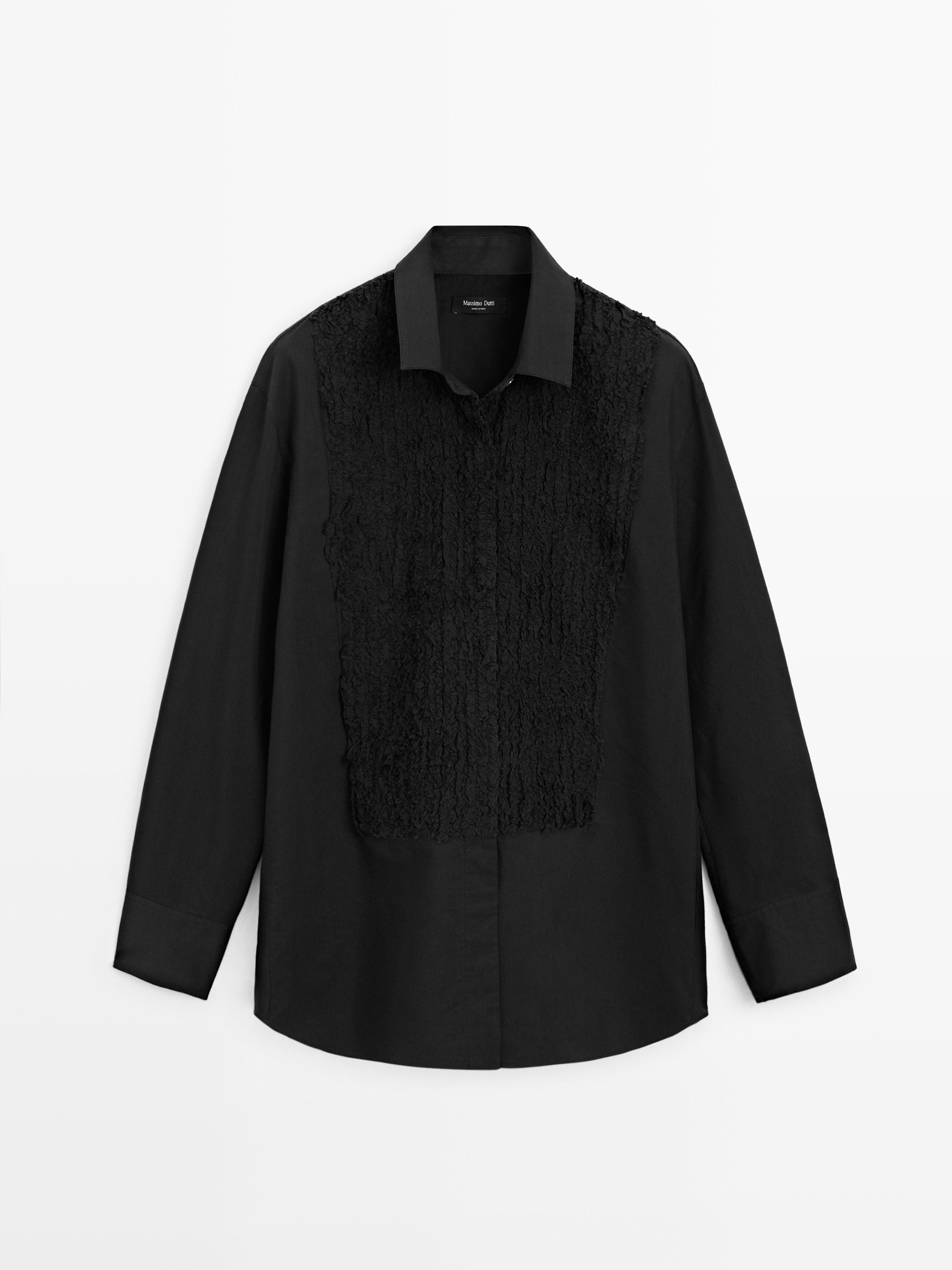 Bib front shirt with embroidered detail