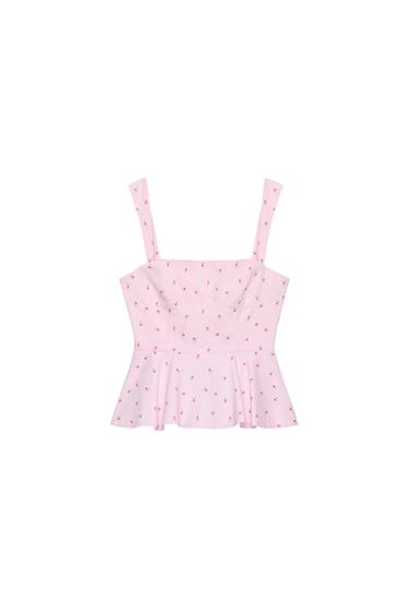 ТОП В ПОЛОСКУ С ЦВЕТОЧНЫМ ПРИНТОМ — РОЗОВЫЙ от Zara