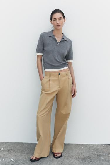 Zara KONTRASTNI PLETENI POLO TOP – svetlosiva – Slika 0