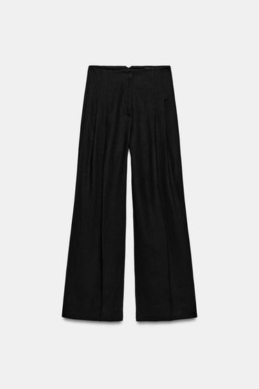 Zara ZW COLLECTION HIGH-WAISTED LINEN PANTS - Black