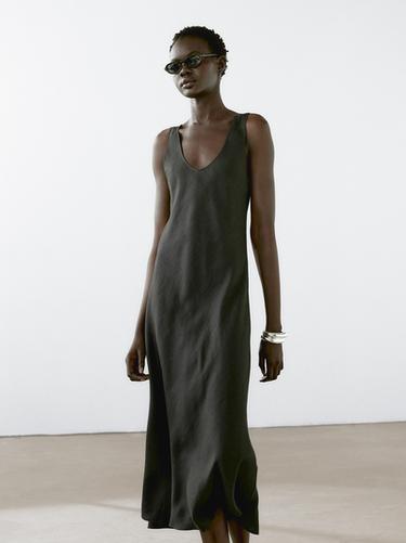 Zara 100% linen midi dress - Dark green