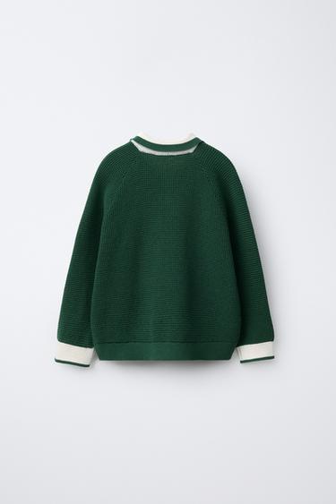 WAFFLE-KNIT POLO SHIRT WITH TEXT - Mid-green by Zara - Image 1