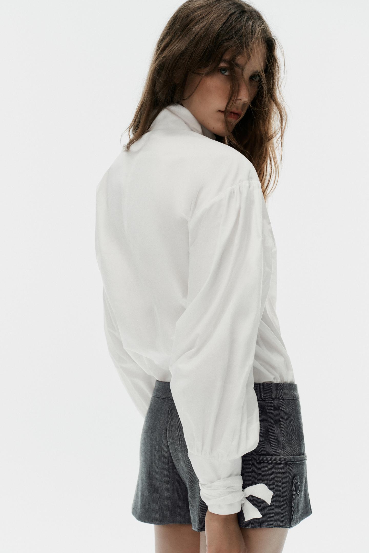 Женская рубашка Zara Popelin Bow, цвет: Белый — фото 4