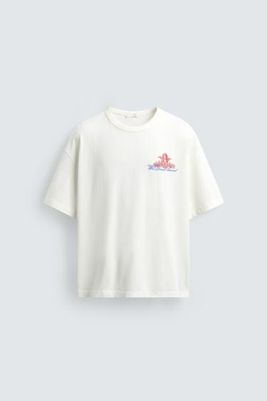 CONTRAST EMBROIDERED PRINT T-SHIRT - Oyster-white by Zara