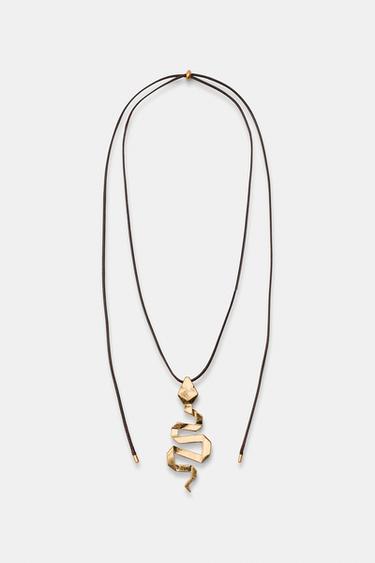 SNAKESKIN CORD NECKLACE - Golden by Zara
