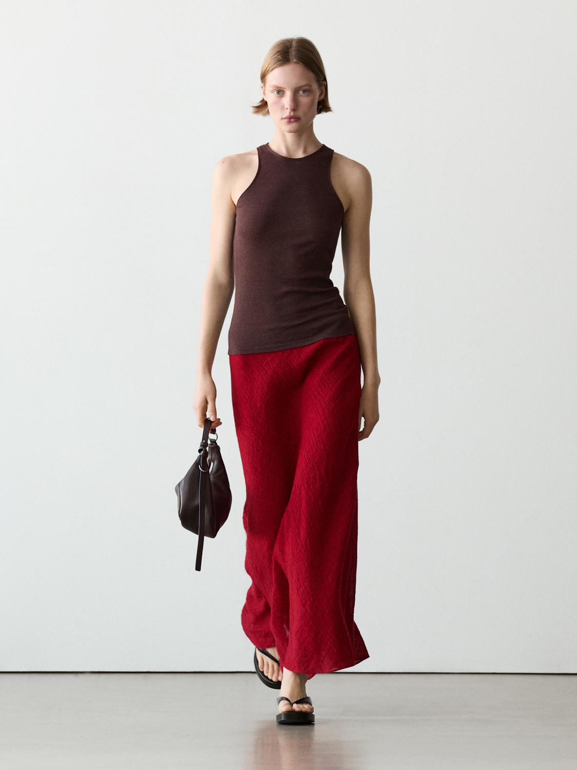 100% linen flounce midi skirt