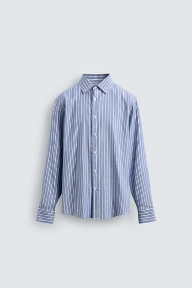 Zara TEXTURED STRIPED SHIRT - Blue - Image 0