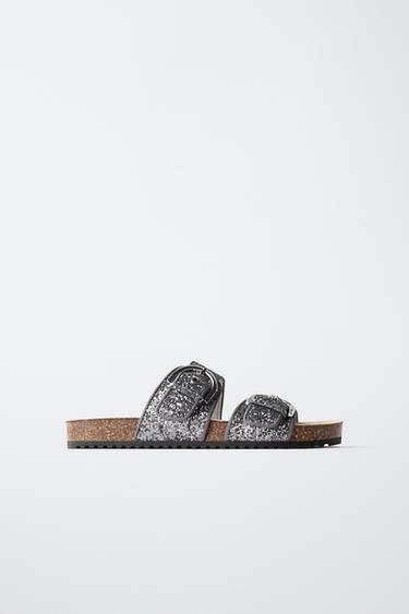 GLITTER BUCKLE SANDALS - Silver by Zara