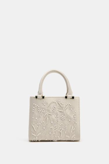 SATIN-EFFECT PEARL HANDBAG - Ecru by Zara