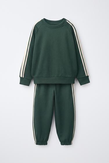 SWEATSHIRT AND PLUSH JOGGERS WITH SIDE STRIPES - Green by Zara - Image 0