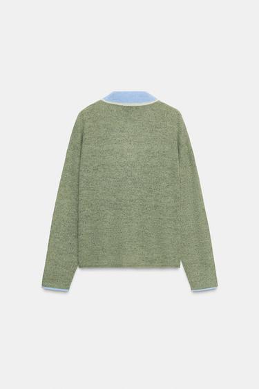 PULL POLO EN MAILLE BIMATIÈRE - Vert de Zara - Image 8