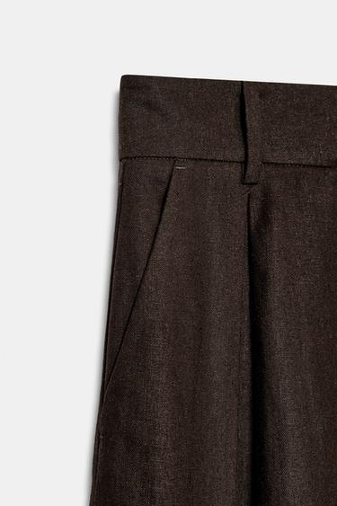PANTALON LARGE AVEC LIN - Marron de Zara - Image 7